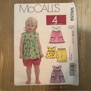 McCall's M6059 Toddlers Top Dresses Shorts Pants Pockets Size 1-4 Uncut Pattern